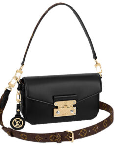 LOUIS VUITTON 송아지 가죽 및 캔버스 소재 트림 숄더 백, 핸드백, 숄더 백 여성 블랙 L24*W6*H15cm