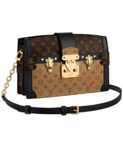 LOUIS VUITTON 트렁크 클러치 코팅 캔버스와 송아지 가죽 트림 소프트 선물 포장, 스몰 스퀘어 백, 체인 백, 핸드헬드 <브랜드_1>e 어깨 크로스백 여성 브라운 L20*W5.5*H12cm