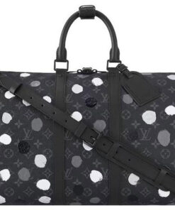 LOUIS VUITTON 야요이 쿠사마 콜라보레이션 키폴 소가죽 패치워크 캔버스 핸드백, 숄더 백, 크로스백, 여행 백 남성 블랙 L45*W20*H27cm