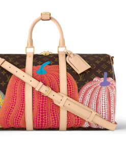 LOUIS VUITTON 야요이 쿠사마 콜라보레이션 키폴 코팅 캔버스 여행 백, 크로스바디백 핸드백 남성 브라운 L45*W20*H27cm