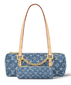 LOUIS VUITTON 파피용 데님 바빌론 콤보 백, 핸드백, 숄더 백 여성 데님 블루 L27*W11*H13cm