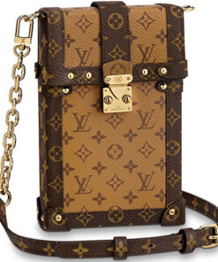 LOUIS VUITTON Trunk Vertical 코팅 캔버스 체인 백, 담배 케이스 백, 박스 백, 핸드폰 파우치, 원 숄더 크로스백 레귤러 여성 탠 L11*W3.5*H17.5cm