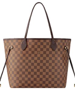 LOUIS VUITTON NEVERFULL 코팅 캔버스 및 소가죽 트림 토트 가방, 쇼핑백, 숄더 백, 핸드백 M 여성 브라운 L31*W14*H28cm