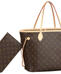 LOUIS VUITTON NEVERFULL 코팅 캔버스 및 소가죽 트림 토트 가방, 쇼핑백, 핸드백 M 여성 브라운 L31*W14*H28cm